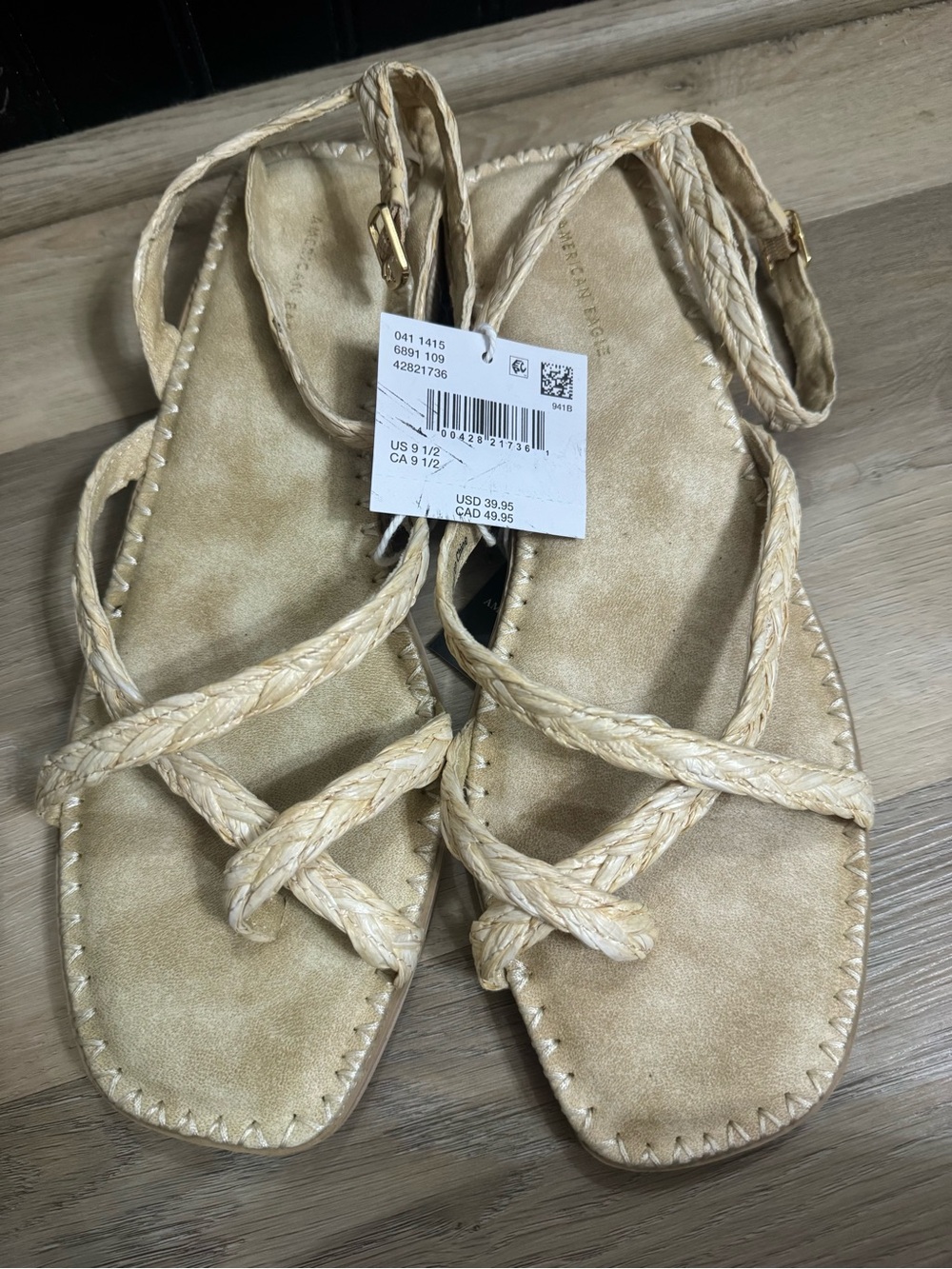American Eagle Women’s Beige Braided Strap Sandals
